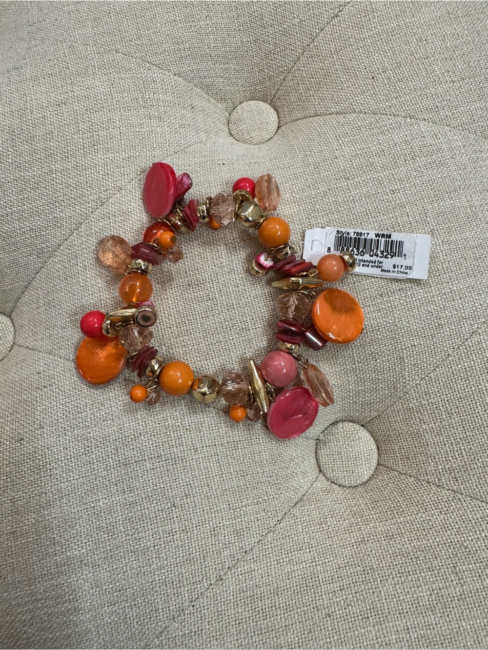 Beaded Stretch Bracelet in Pink and Orange